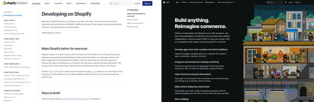 The original Shopify.dev, left, and the redesigned site today.